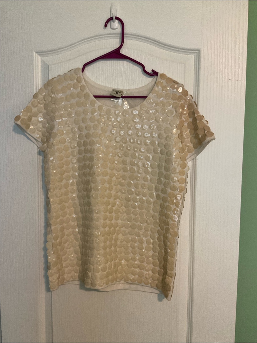 Women's Cream Sequin Short Sleeve Tee